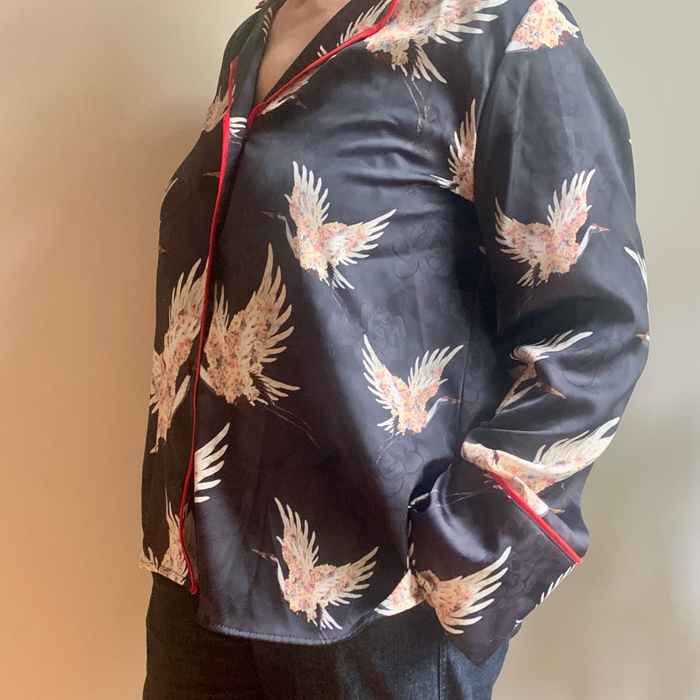 Black kimono blouse with crane print - H&M US 6 - new